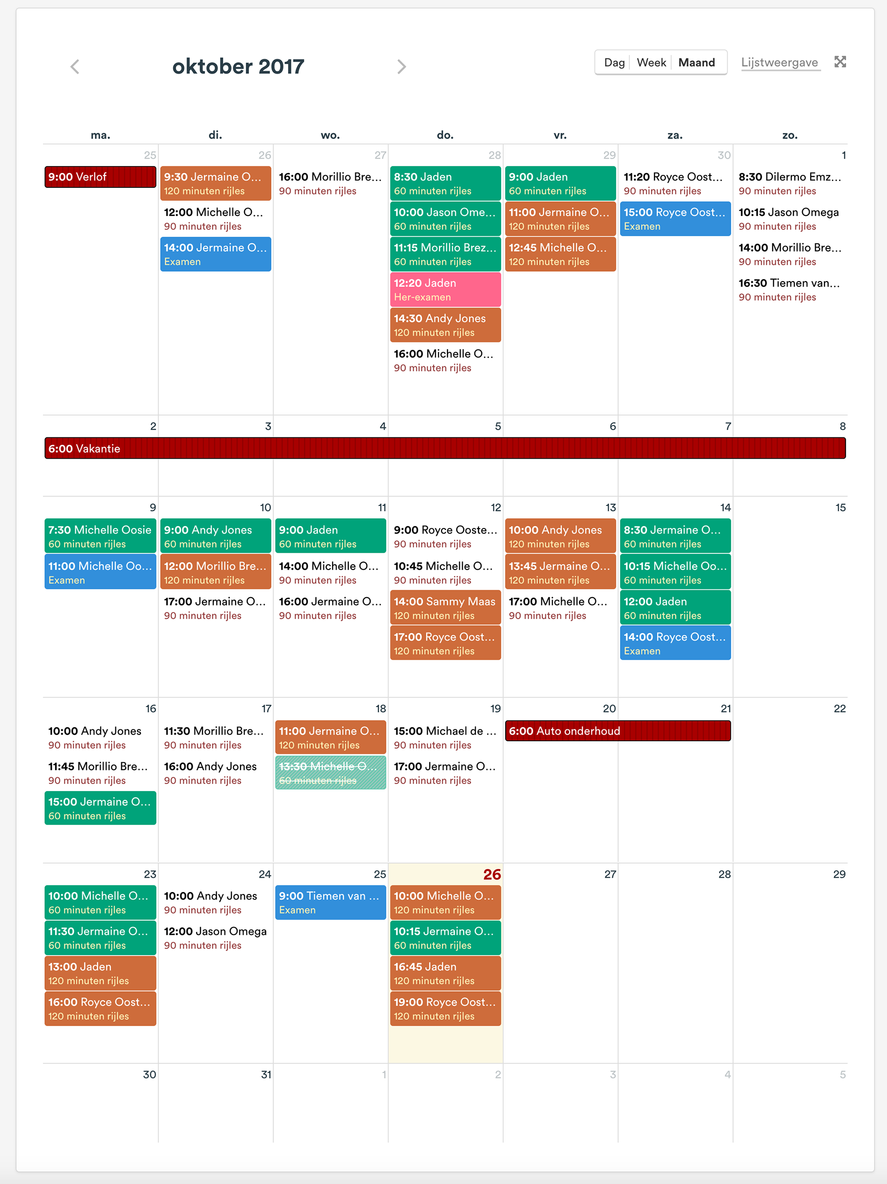 Rijschoolapp agenda