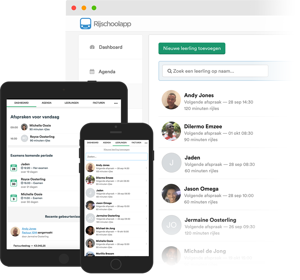Rijschoolapp werkt op je Mac, PC, iPhone, Android en Tablet.