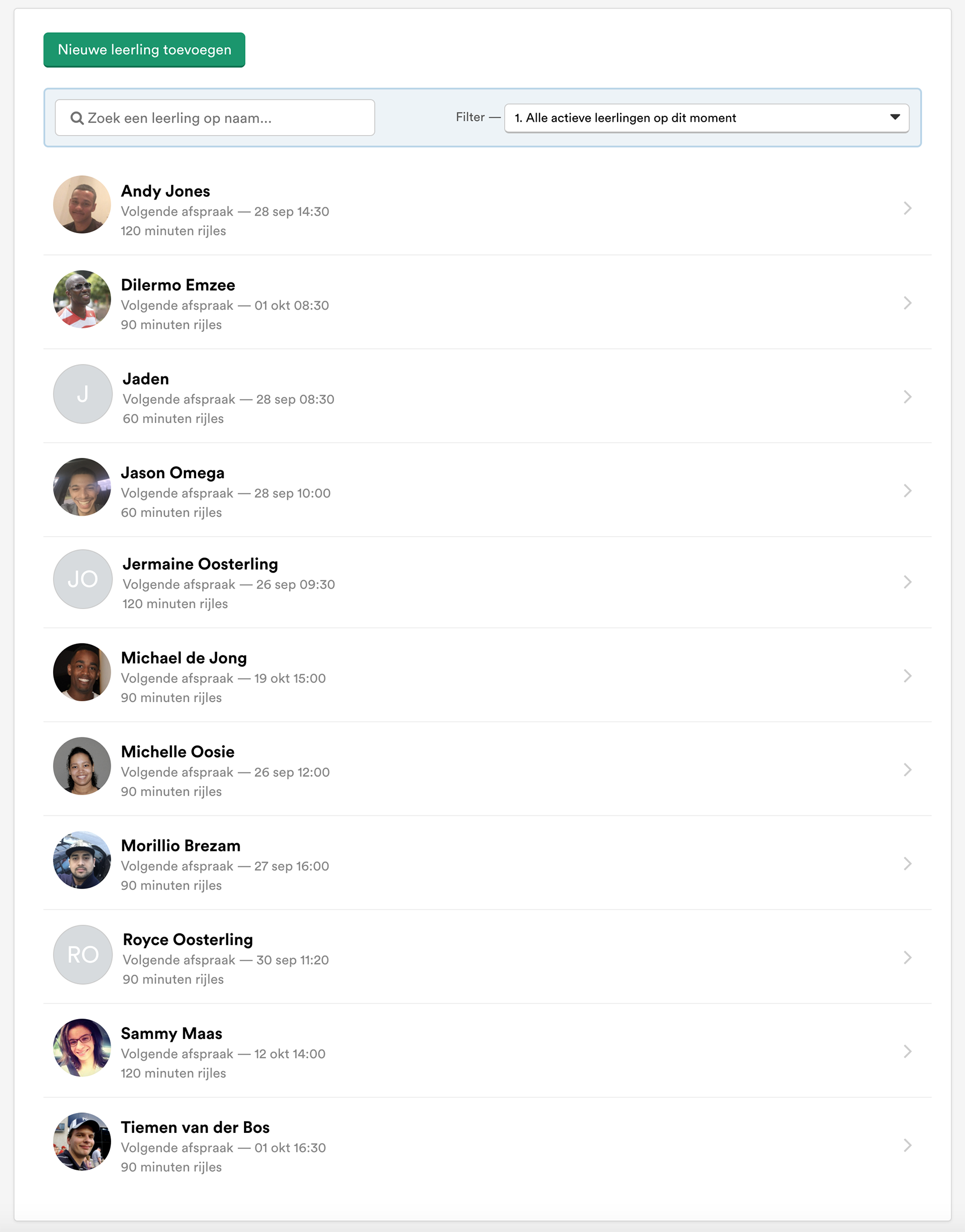 Compleet overzicht van je leerlingen. Voorzien van handige filters heb je altijd grip hierop.